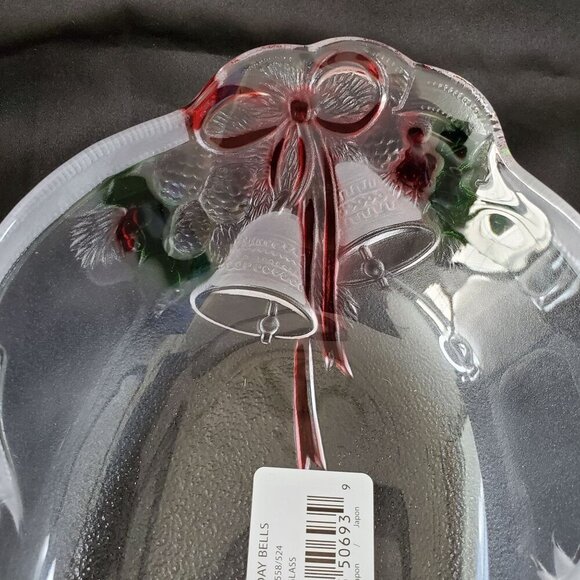 Mikasa Celebrations Holiday Bells Collection Basket 7.75" Clear & Red Christmas - Picture 7 of 16